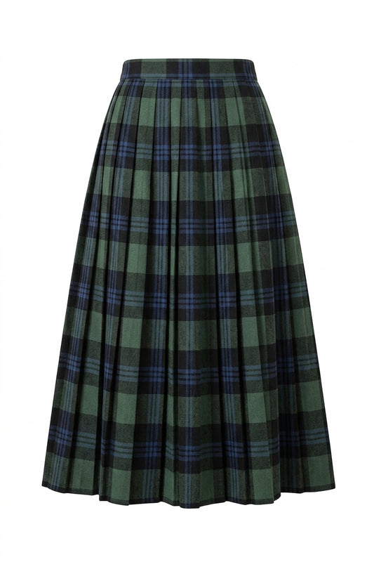 Vintage Aesthetic Plaid Pleated Midi Skirt