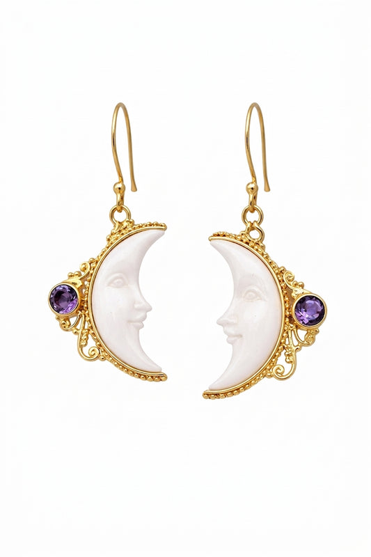 Whimsigoth Face Amethyst Drop Earrings