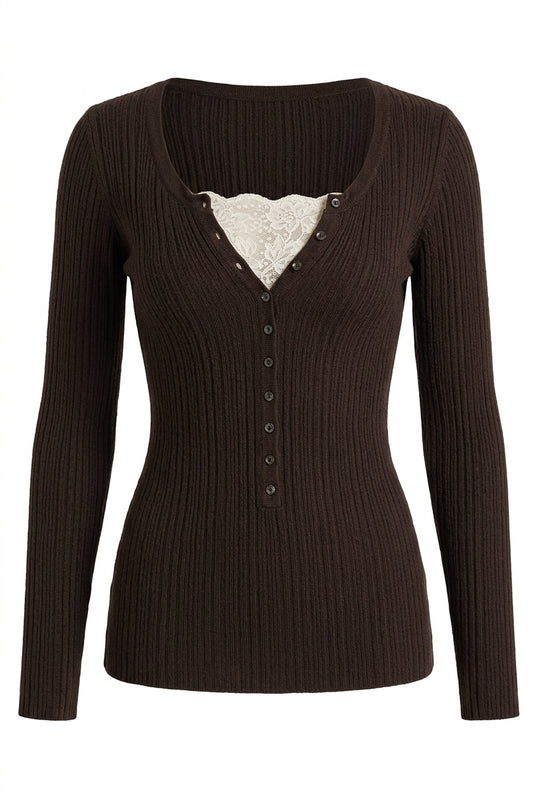 Dark Cottagecore Ribbed Button Sweater