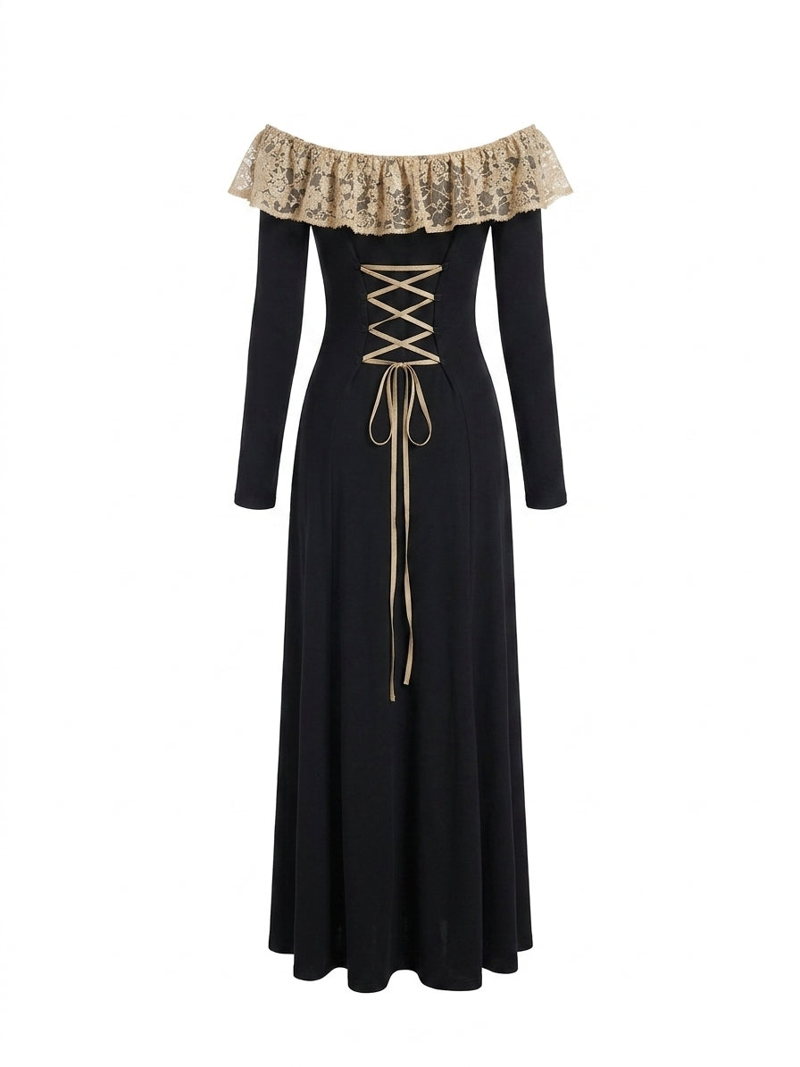 Whimsigoth & Black Corset-Back Maxi Dress