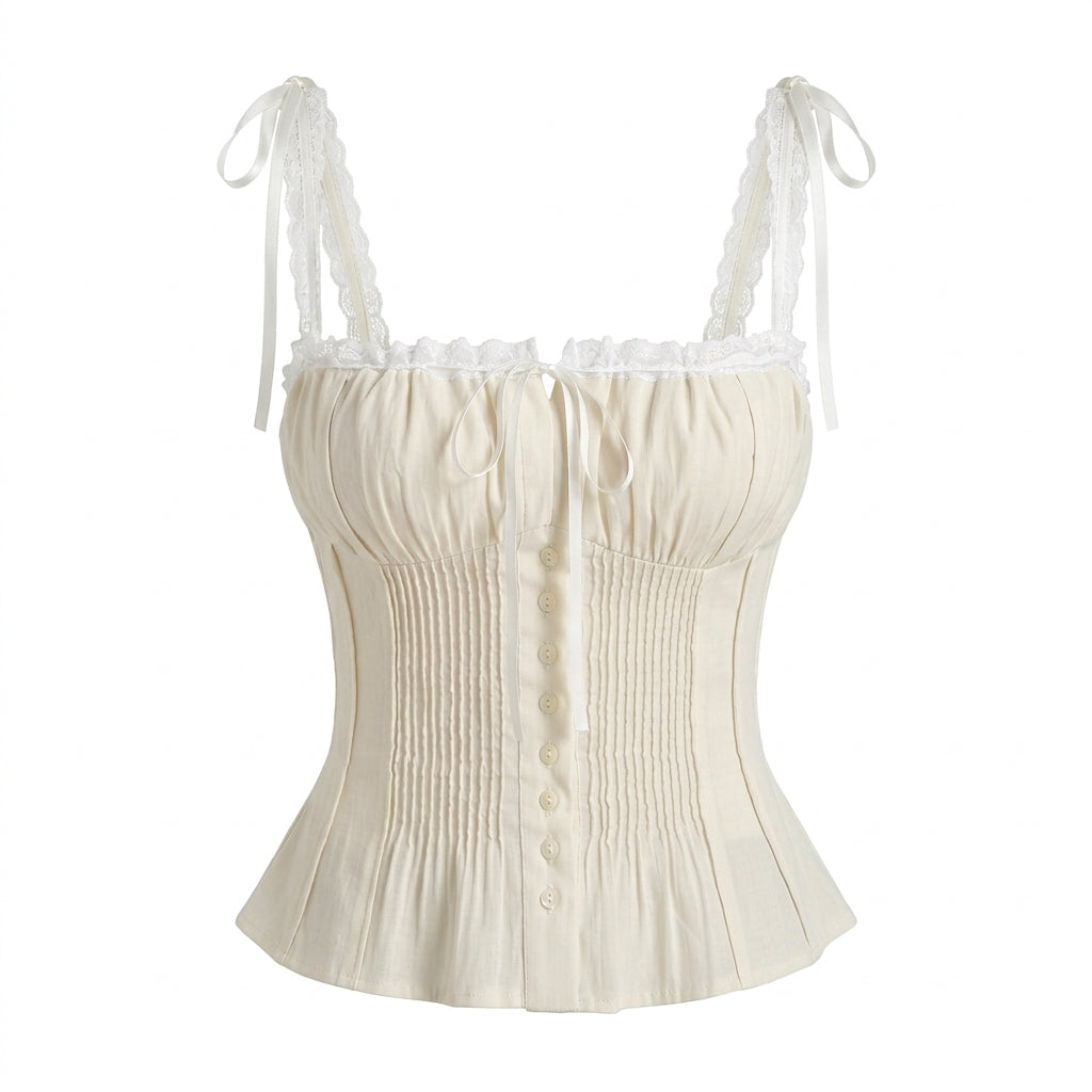 Cottagecore Ivory Lace Ribbon Corset Top