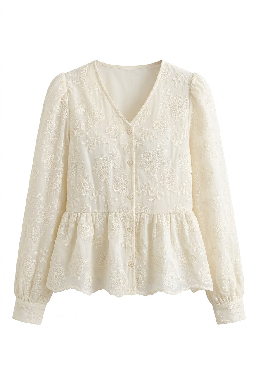 Ethereal Bloom Embroidered Peplum Blouse