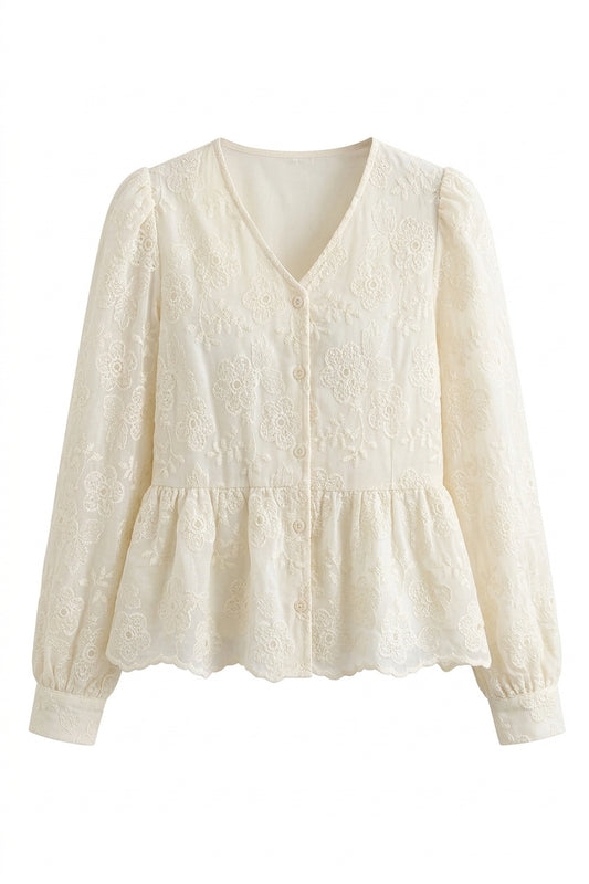 Ethereal Bloom Embroidered Peplum Blouse