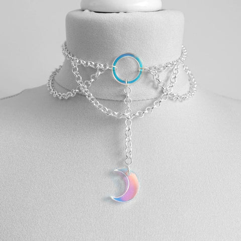 Iridescent Moon O Ring Necklace - 0 - Сottagecore clothes