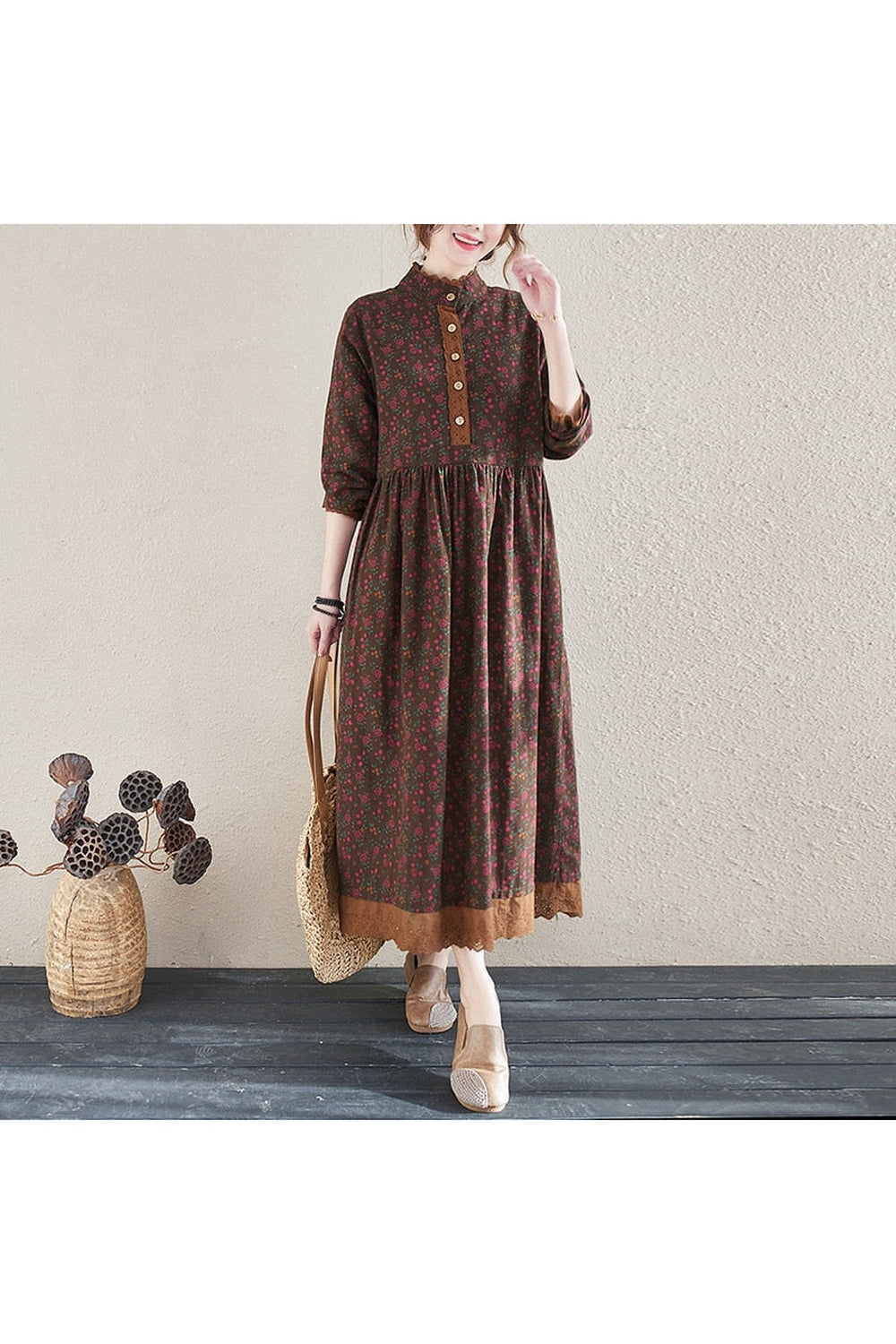 Mori Girl Vintage Long sleeve Floral Dress