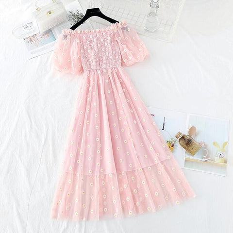 Fairycore Embroidery Mesh Dress - Dresses - Сottagecore clothes