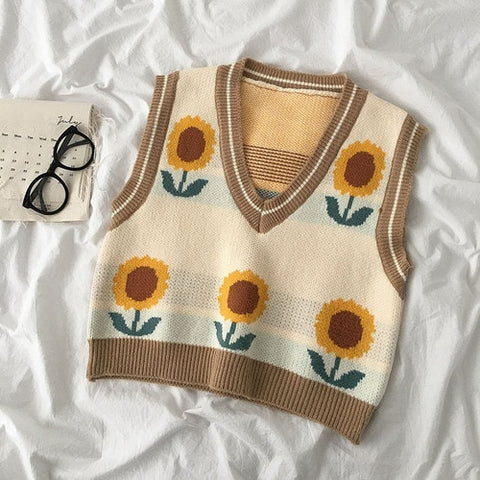 Cottagecore Sunflower Embroidery Sweater - Sweaters - Сottagecore clothes