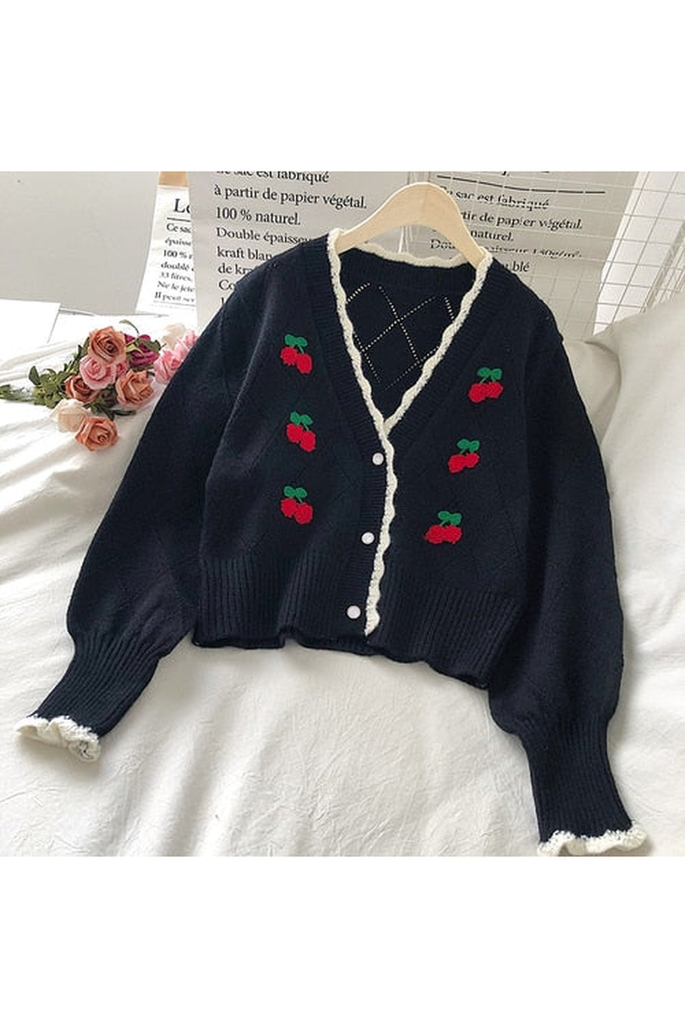 Cherry Embroidered Fall Fall Sweater cottagecoreclothes