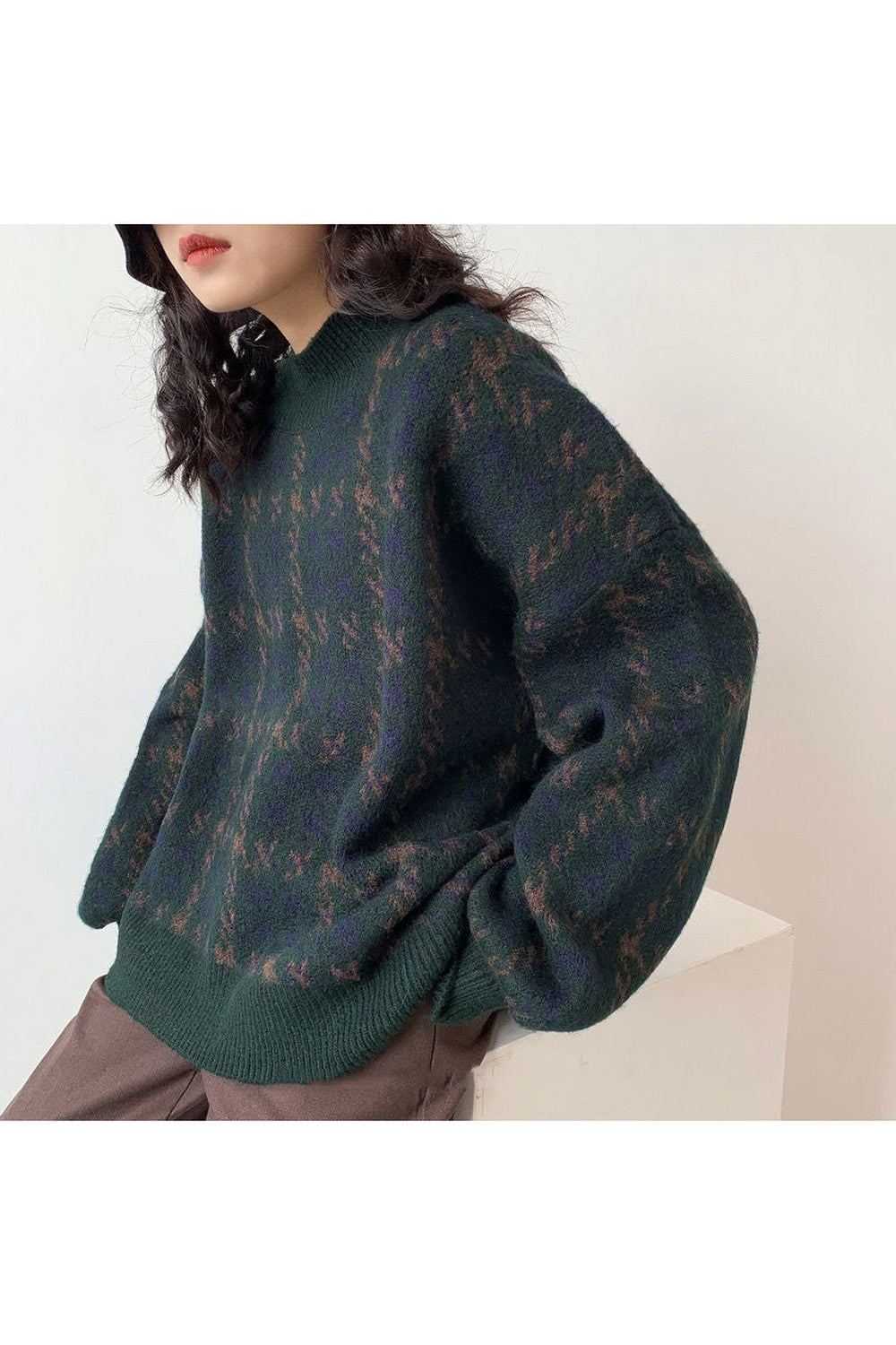 Retro Knit Sweater Lantern Sleeve Fall Sweater