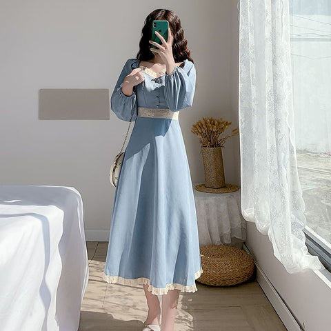 Mori Girl Blue Dress - Dresses - Сottagecore clothes