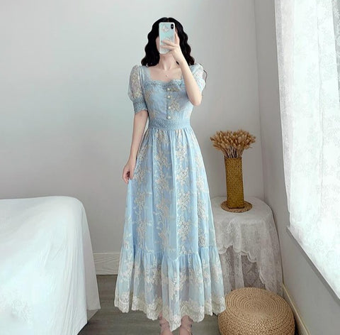 Fairycore Lace Embroidery Dress - Dresses - Сottagecore clothes