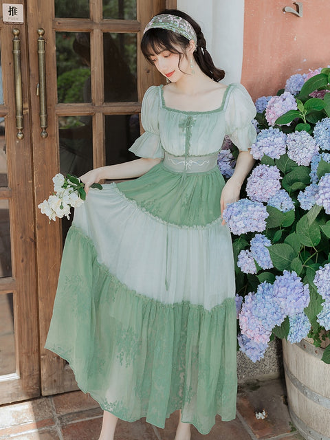 Mori Girl Green Summer Dress - 0 - Сottagecore clothes