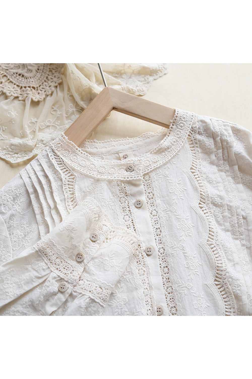Flowers Embroidery Lace Shirt cottagecoreclothes