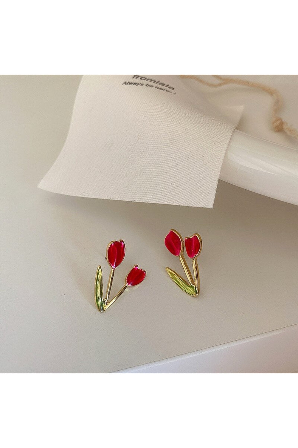 Vintage Red Enamel Flower Earrings