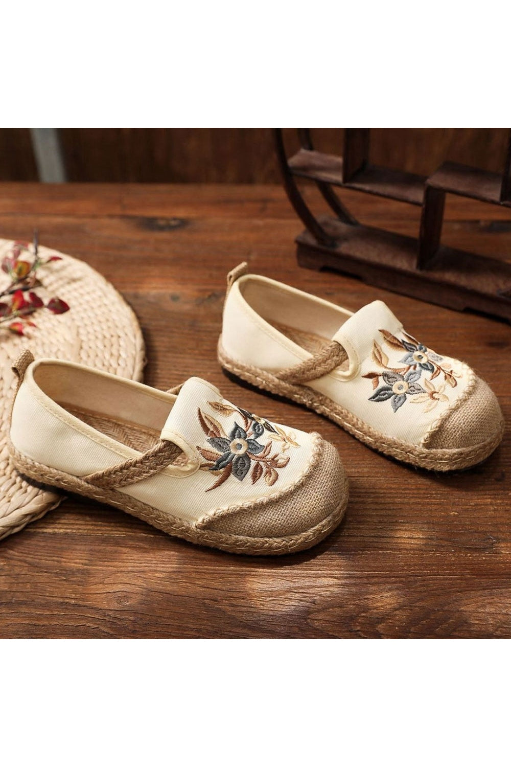 Embroidered Flat Espadrilles