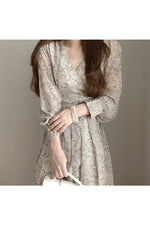 Long Sleeve V Neck Floral Dress