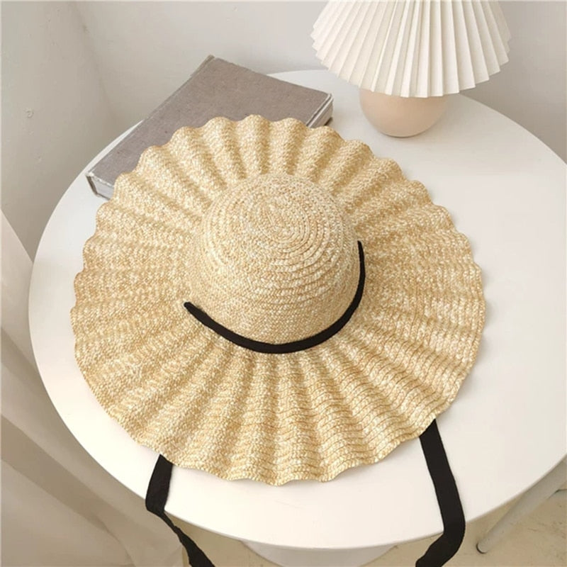 Large Brim Ribbon Straw Hat - Сottagecore clothes