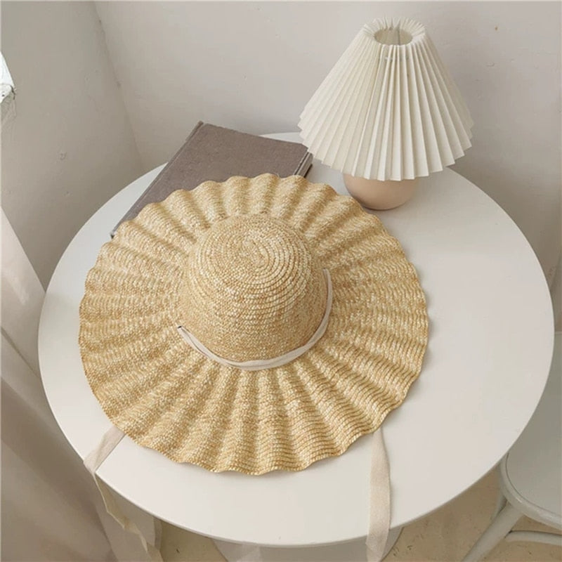 Large Brim Ribbon Straw Hat - Сottagecore clothes