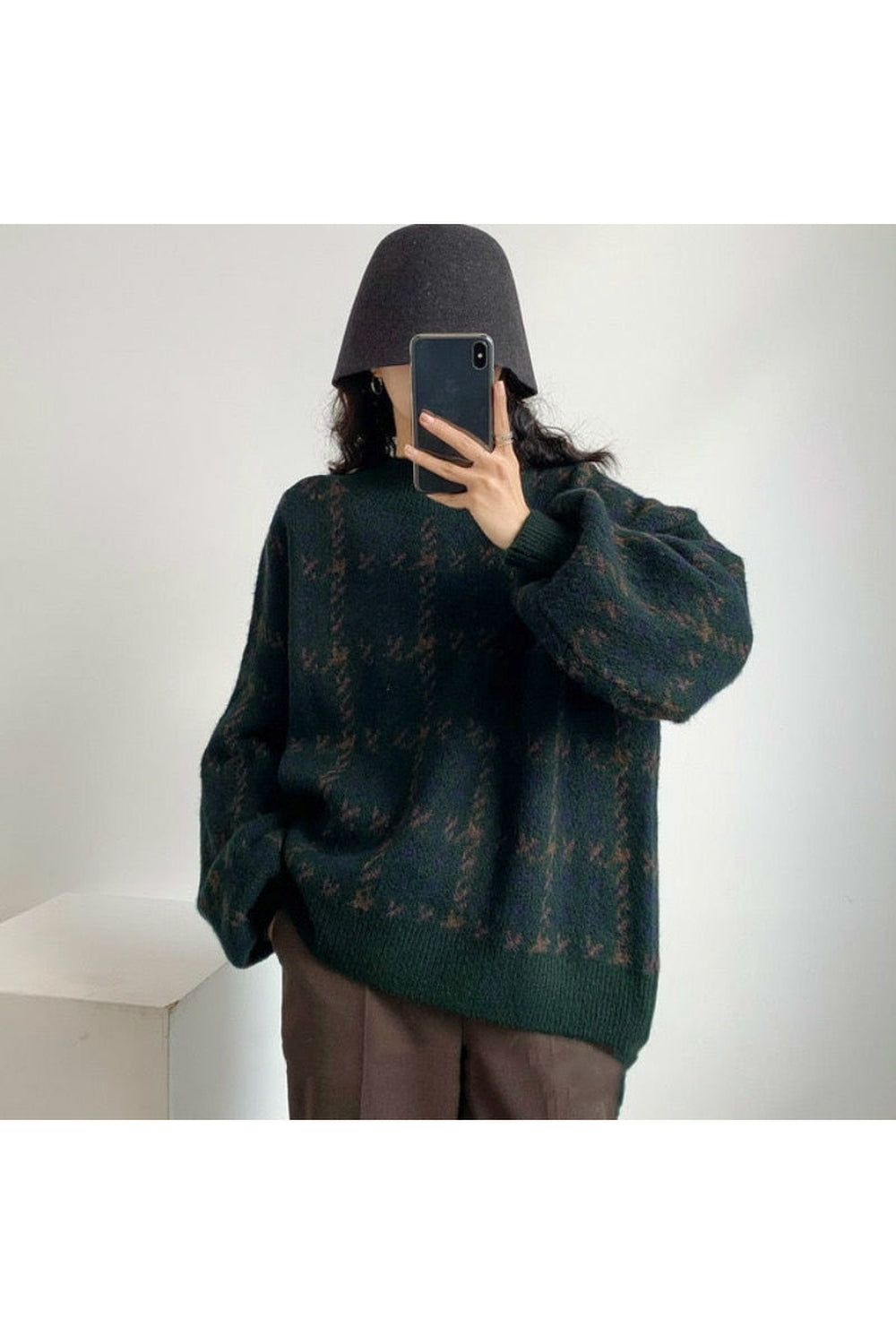 Retro Knit Sweater Lantern Sleeve Fall Sweater