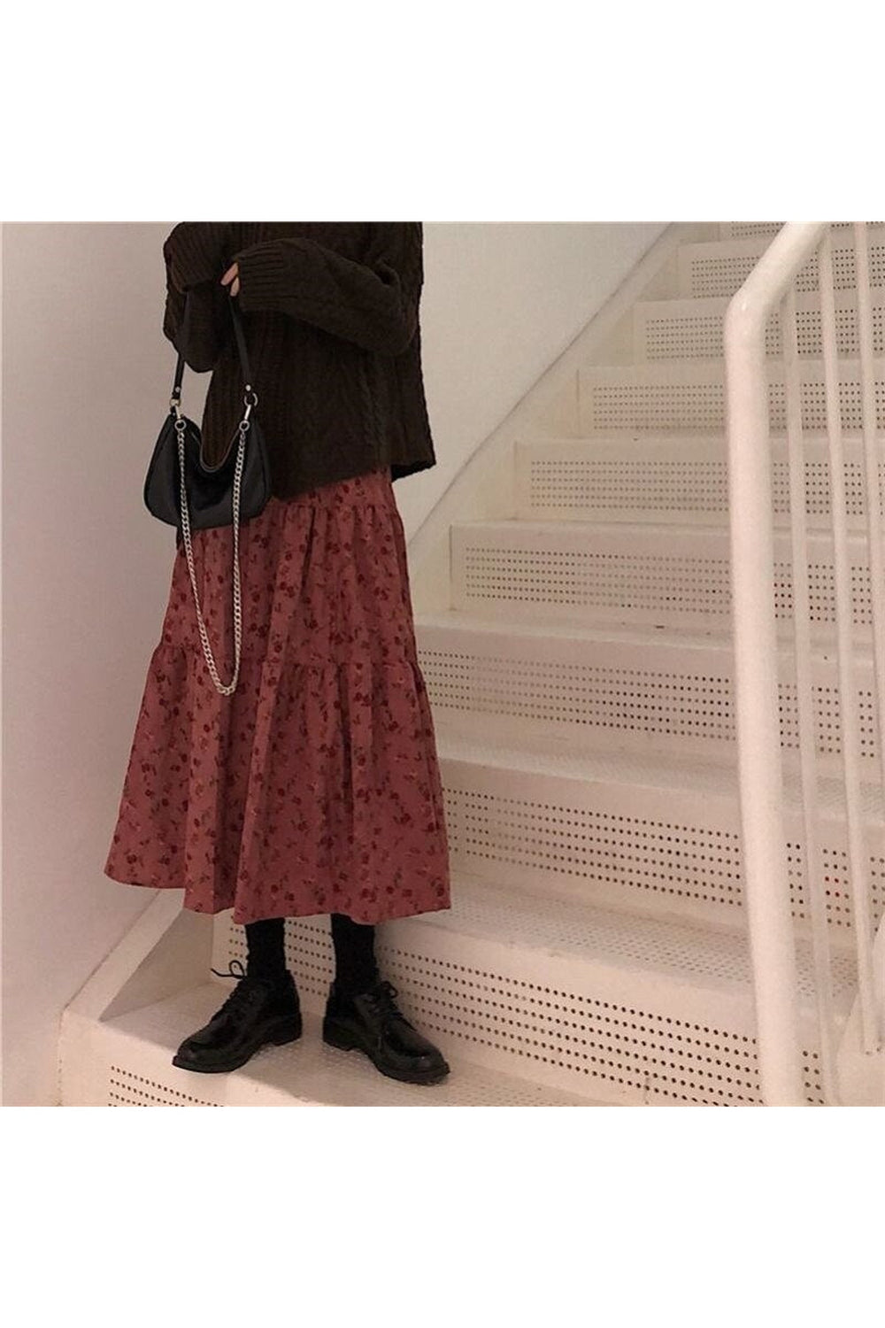 Corduroy High Waist Long Skirt cottagecoreclothes