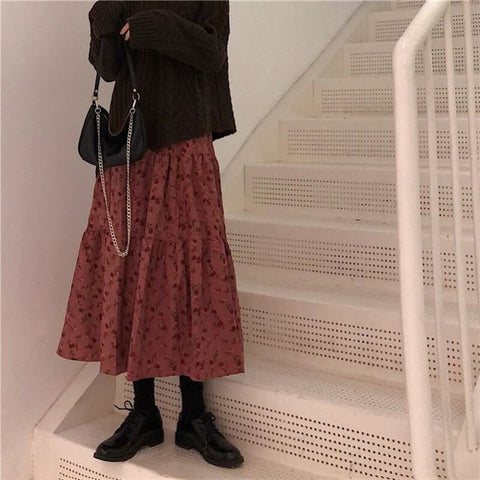 Corduroy High Waist Long Skirt - Skirts - Сottagecore clothes