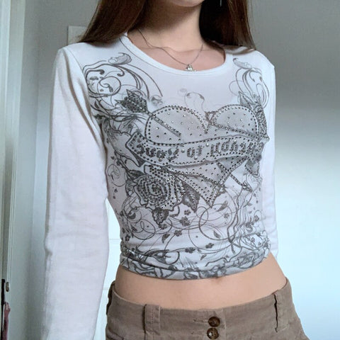 Fairy Grunge Long Sleeve White T-Shirt - 0 - Сottagecore clothes
