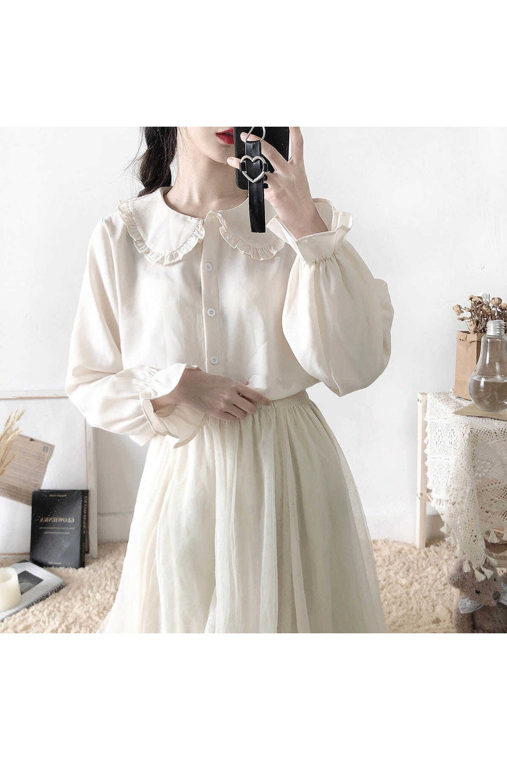 White Vintage Long Sleeve Blouse cottagecoreclothes