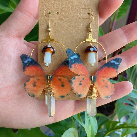 Goblincore Mushroom Butterfly Earrings - 0 - Сottagecore clothes