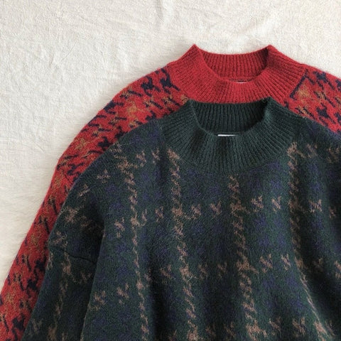 Retro Knit Sweater Lantern Sleeve Sweater - 0 - Сottagecore clothes