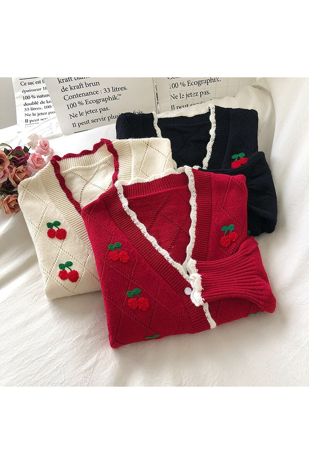 Cherry Embroidered Fall Fall Sweater cottagecoreclothes