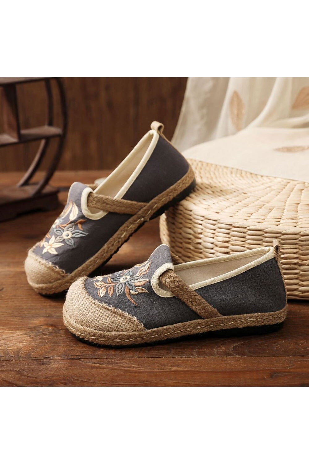 Embroidered Flat Espadrilles