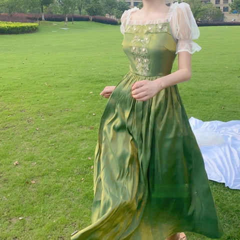 Mori GIrl Elegant Green Dress - Dresses - Сottagecore clothes