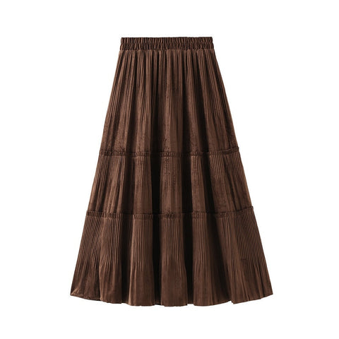 Vintage Long Velvet Pleated Skirt - 0 - Сottagecore clothes