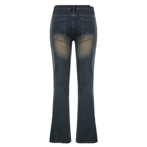 Y2K Embroidery Low Waist Jeans - 0 - Сottagecore clothes