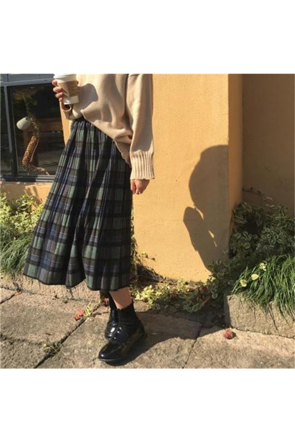 Woolen Vintage Winter Plus Plaid Skirt cottagecoreclothes