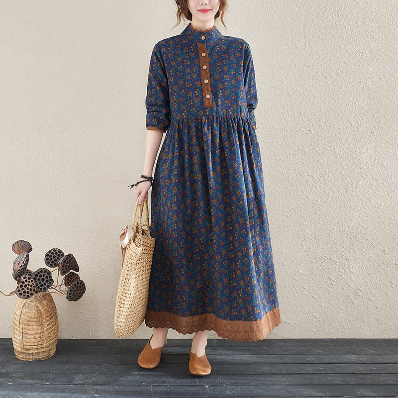 Mori Girl Vintage Long sleeve Floral Dress - Сottagecore clothes
