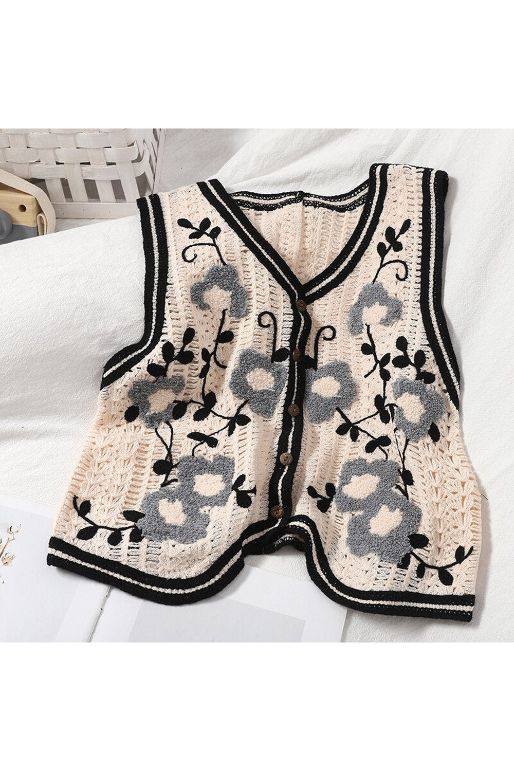 Retro Floral Sleeveless Fall Cardigan