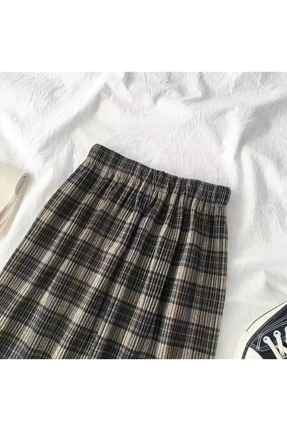 Woolen Vintage Winter Plus Plaid Skirt cottagecoreclothes