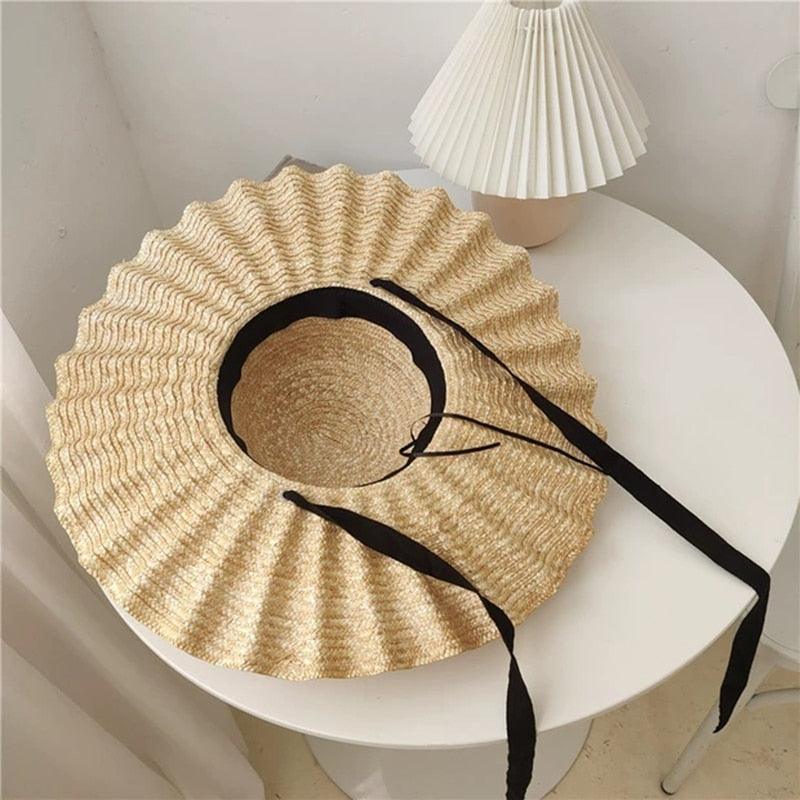 Large Brim Ribbon Straw Hat - Сottagecore clothes