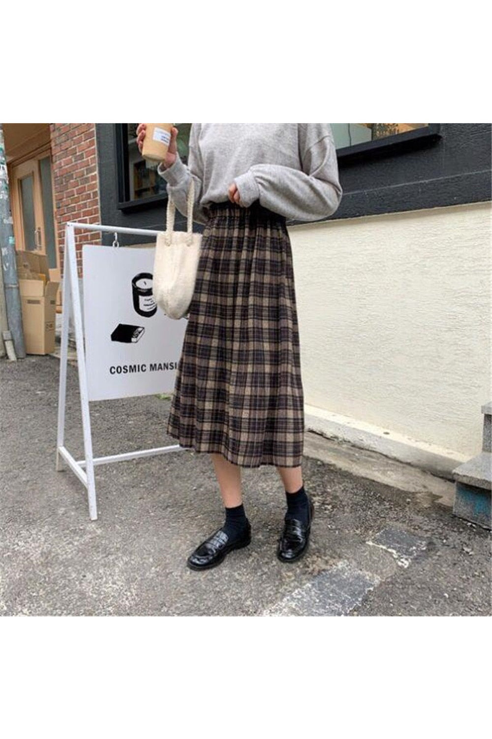 Woolen Vintage Winter Plus Plaid Skirt cottagecoreclothes