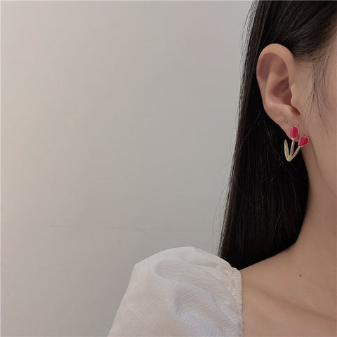Vintage Red Enamel Flower Earrings - Earrings - Сottagecore clothes