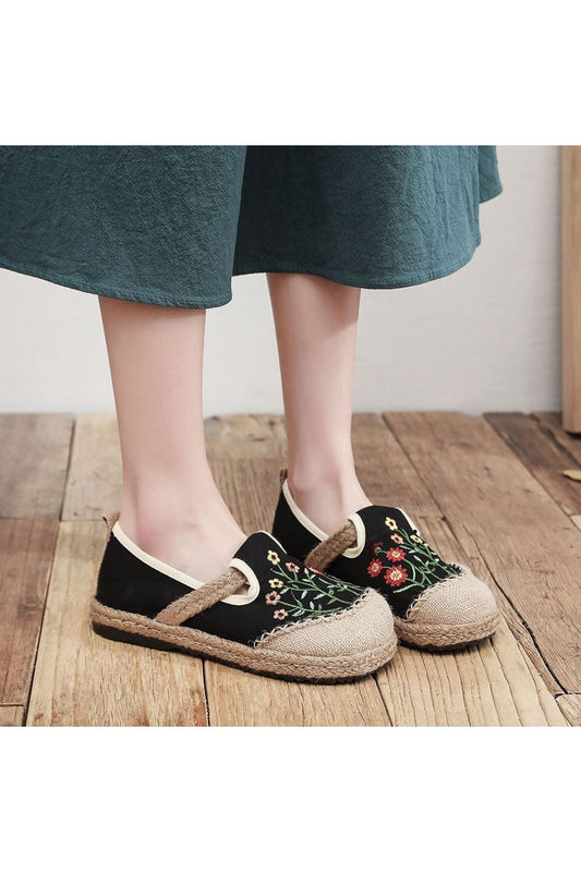 Mori Girl Flowers Embroidered Shoes cottagecoreclothes