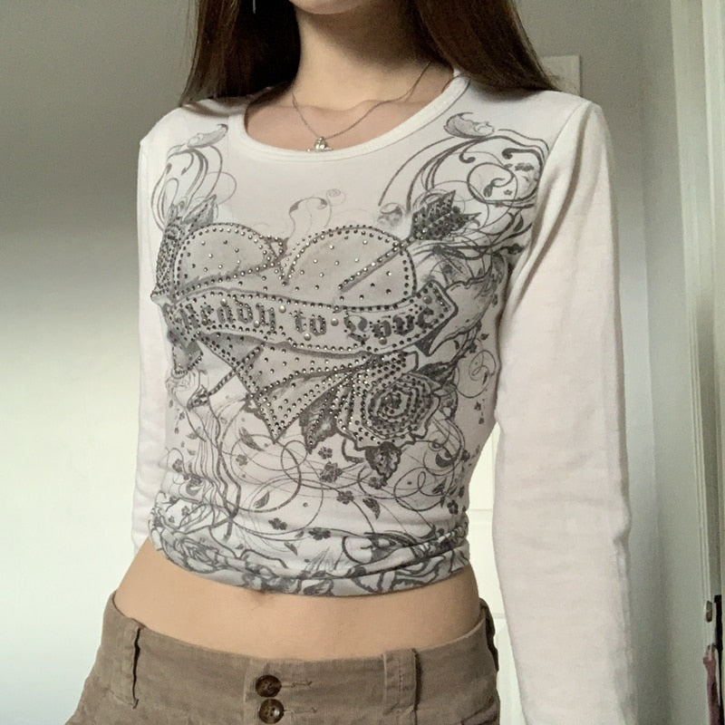 Fairy Grunge Long Sleeve White T-Shirt - 0 - Сottagecore clothes