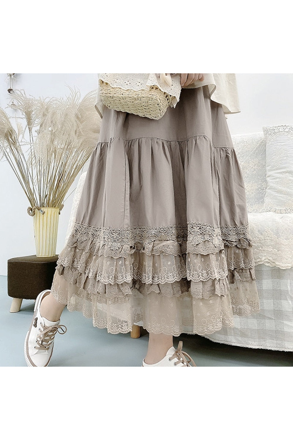 Cotton Lace Layered Skirt