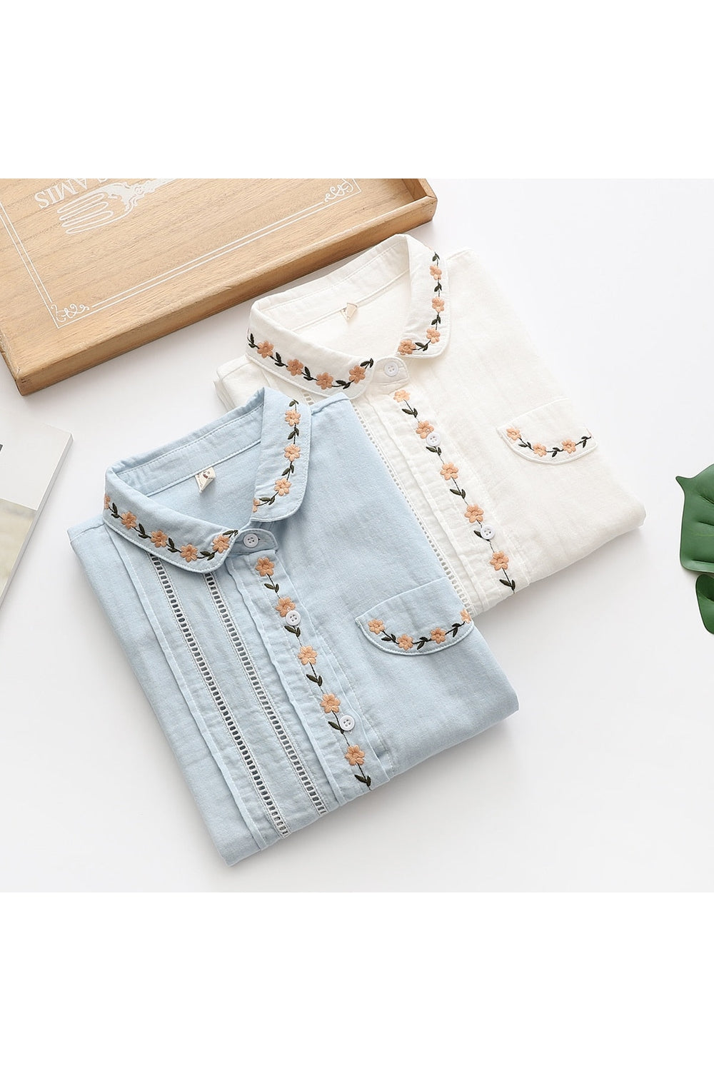 Cottagecore Floral Embroidery Lapel Shirt cottagecoreclothes