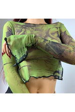 Goblincore Flare Sleeve Crop Top