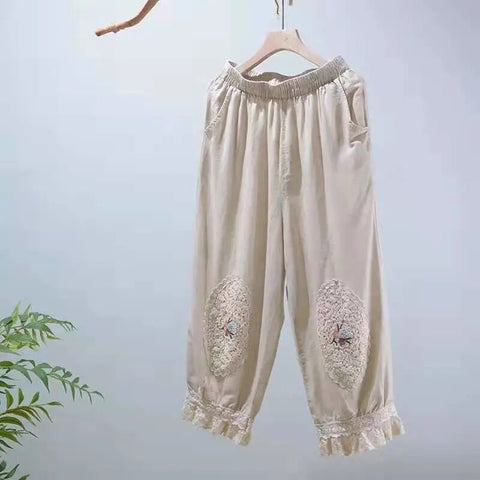 Pantalones sueltos bordados Mori Girl