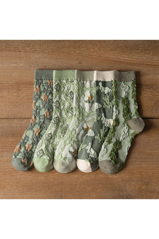 Cottagecore Green Embroidery Socks cottagecoreclothes