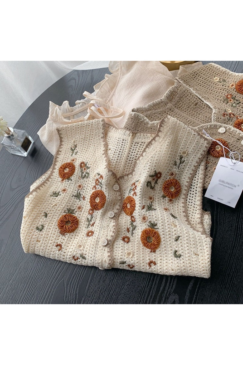 Embroidered Crochet Flower Vest