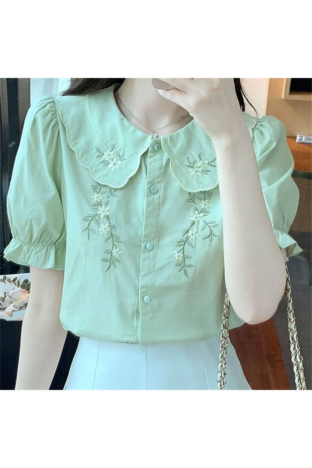 Cottagecore Peter Pan Collar Ruffle Shirt cottagecoreclothes